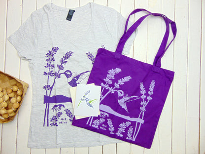 Hummingbird Lavender Gift Set - Hand Screen printed Tee & Tote Bag