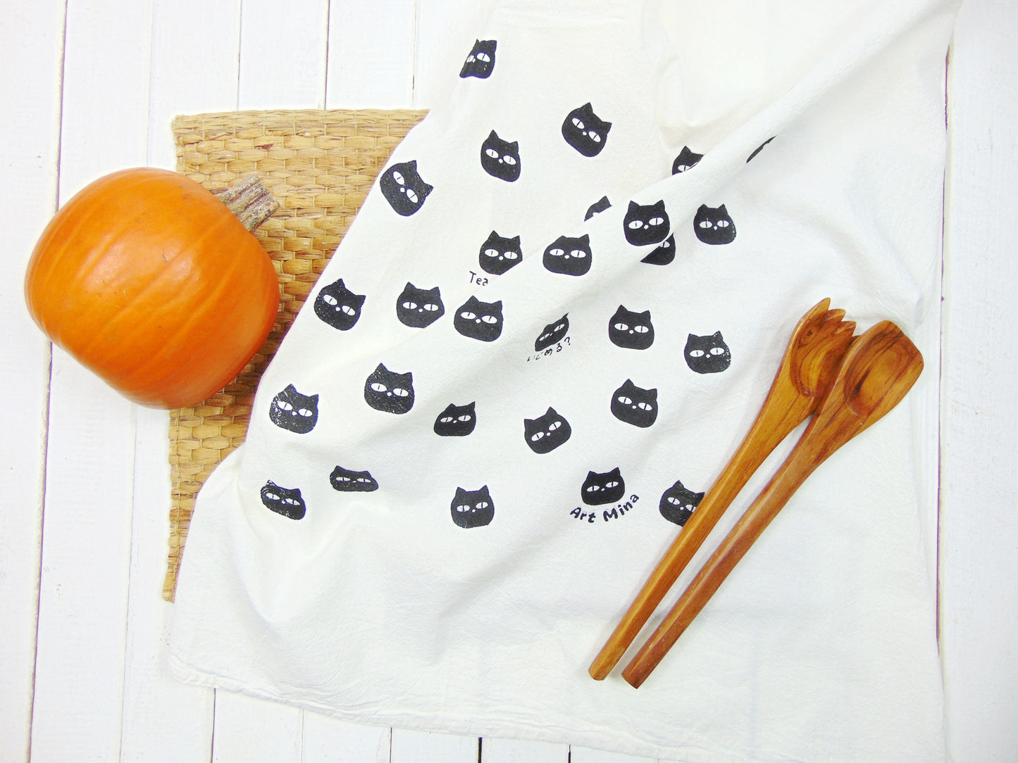 Flour Sack Kitchen Tea Towel "Tease Me?" Black Cats Pattern
