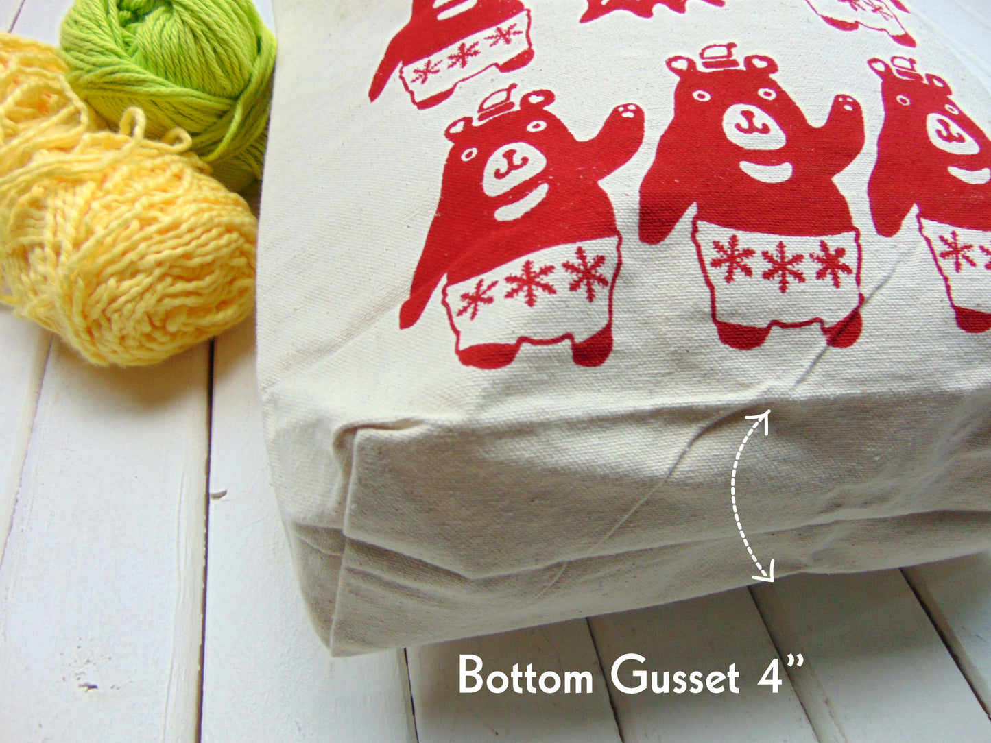 The bottom gusset of this tote is 4 inches.
