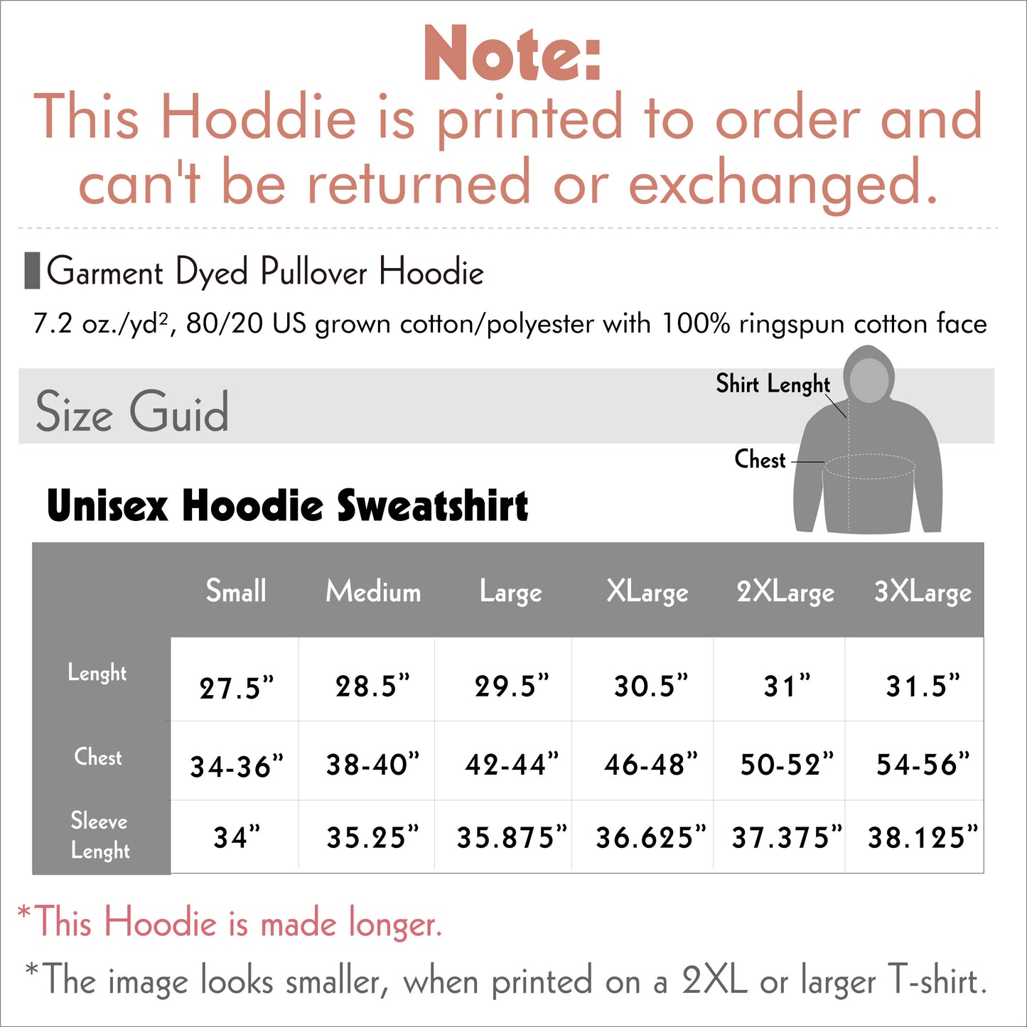 hoodie size guide