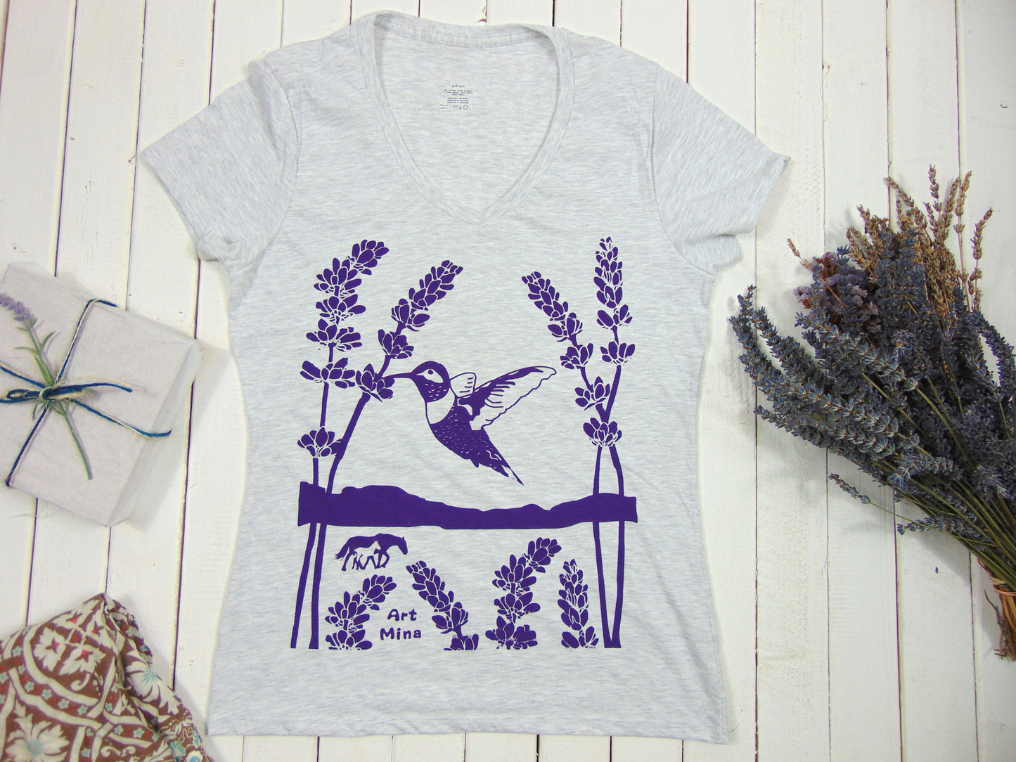 Purple hummingbird tee