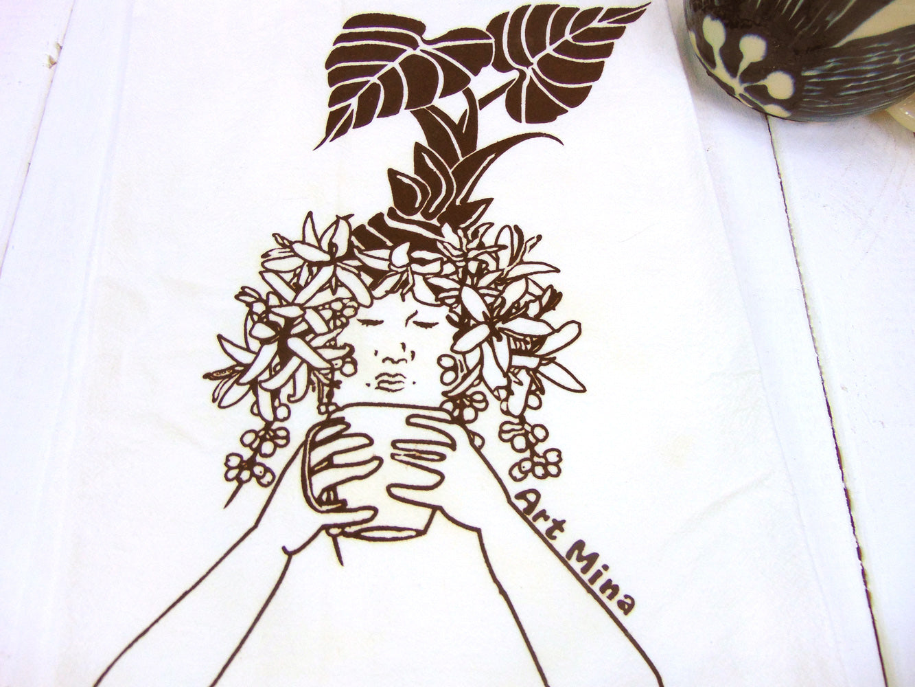 Flour Sack Kitchen Tea Towel "Morning Kona Coffee" Kope Brown
