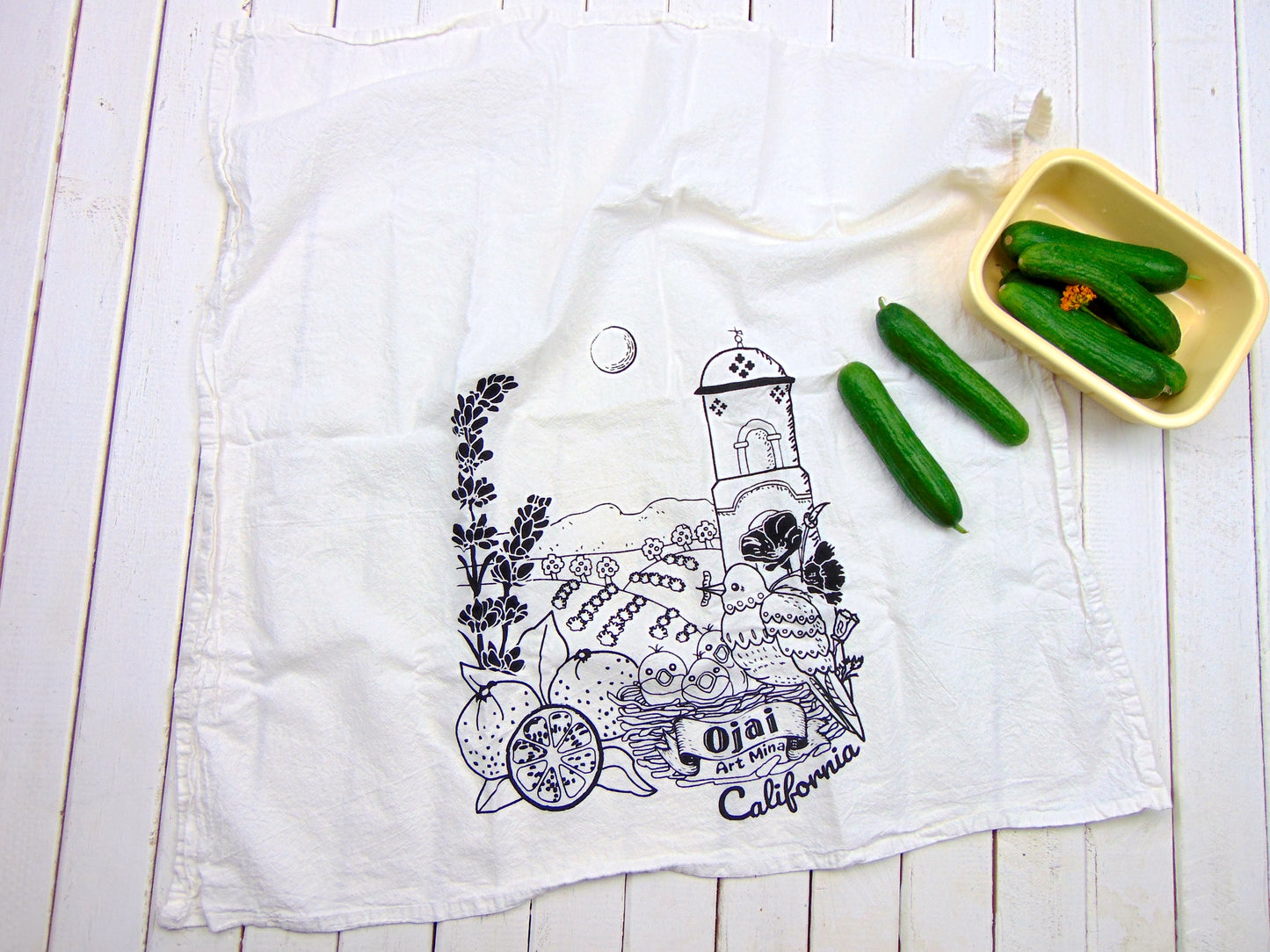 Flour Sack Kitchen Tea Towel "Ojai California 'Me! Me!'"