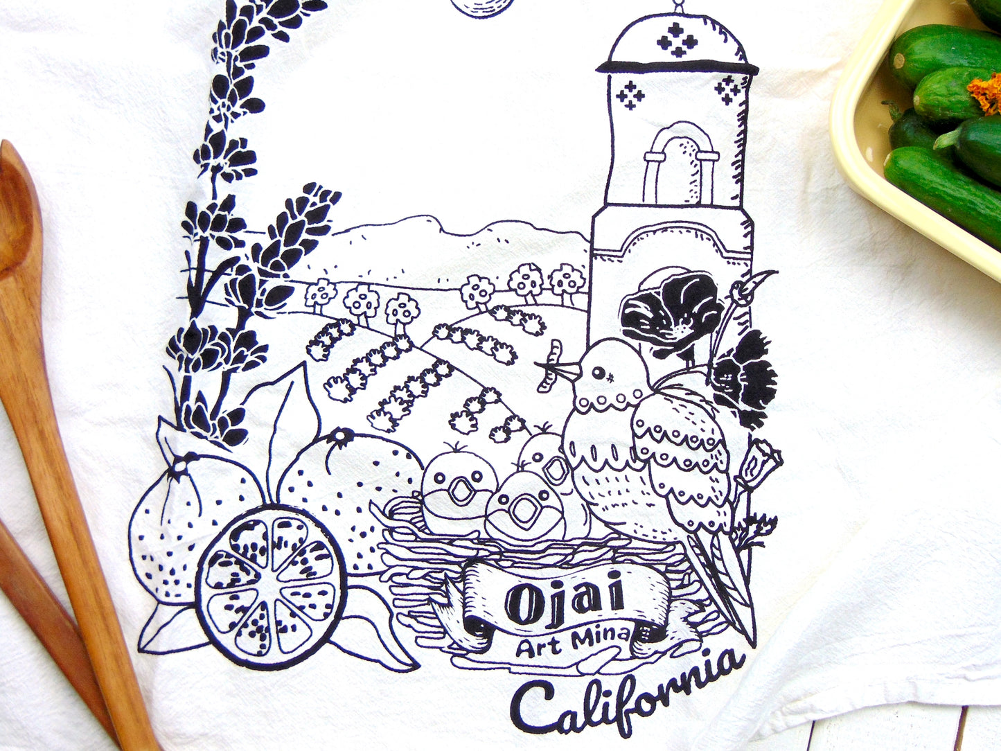 Flour Sack Kitchen Tea Towel "Ojai California 'Me! Me!'"