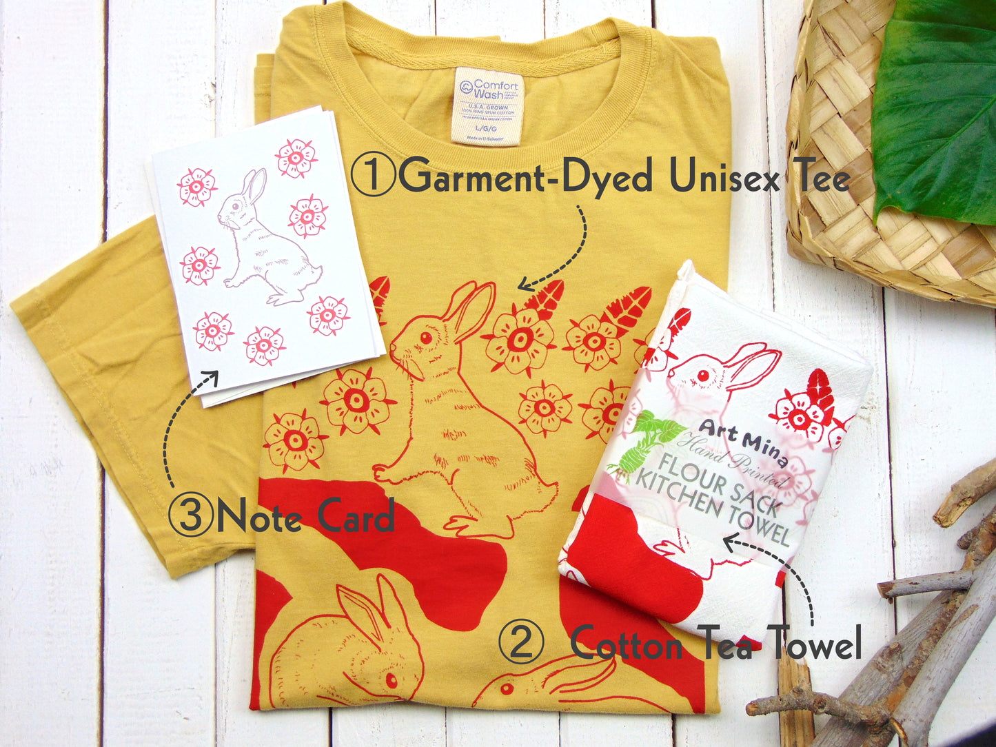 Rabbit Hole Vintage Style T-Shirt Gift Set - Unisex Tee + Tea Towel