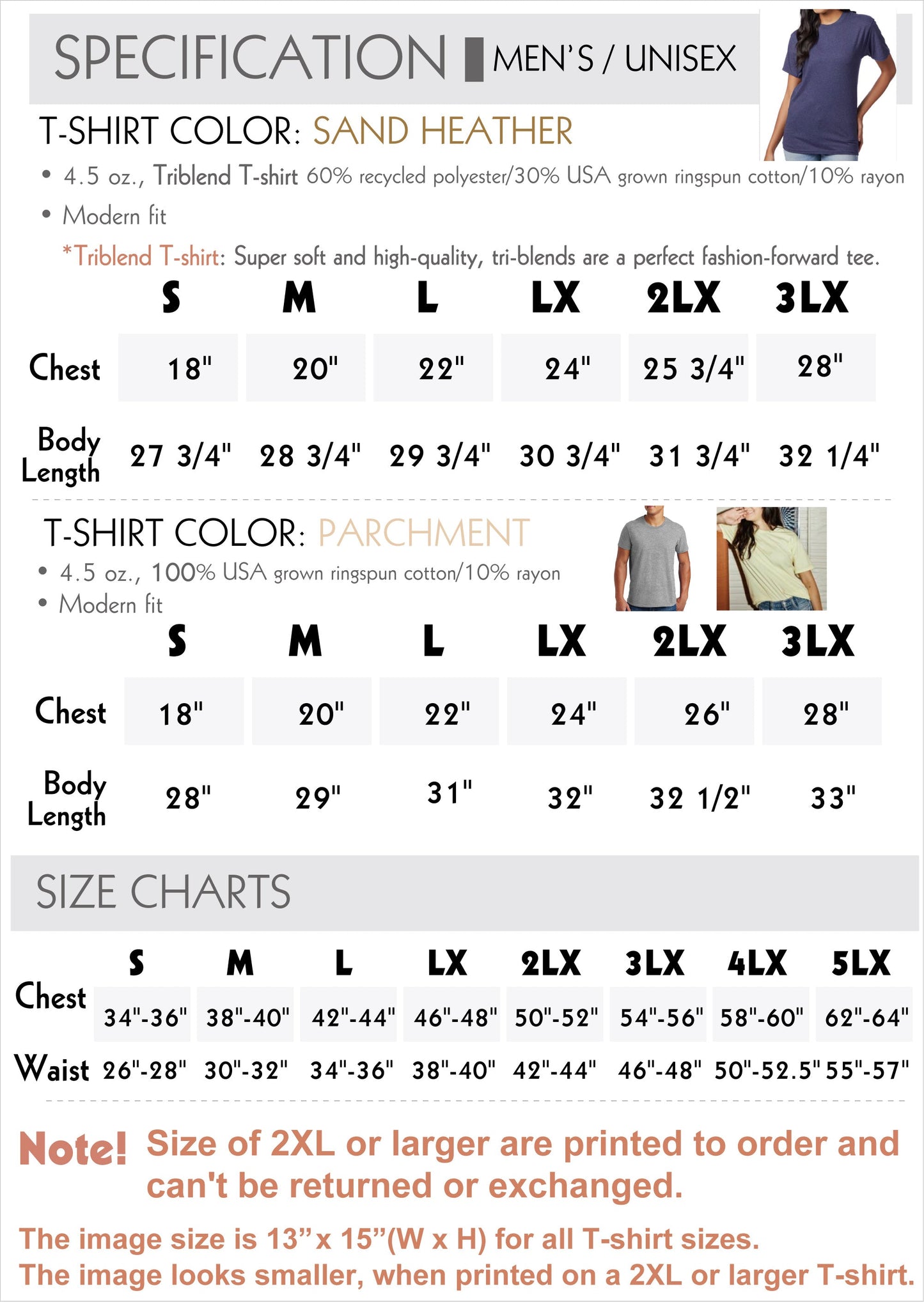 T-shirt size chart
