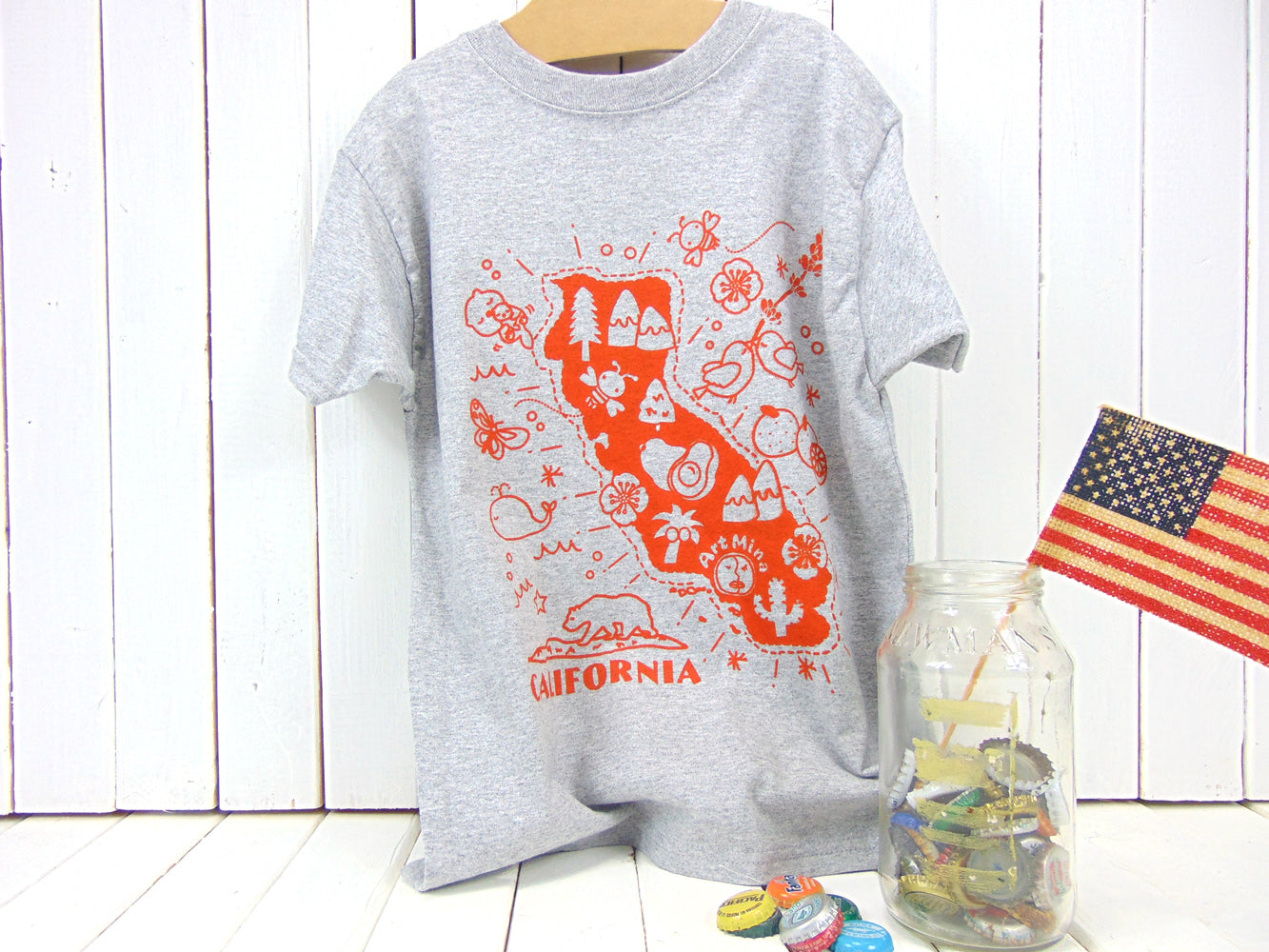 Toddler and Youth Short Sleeve Tee "California Map" Gray