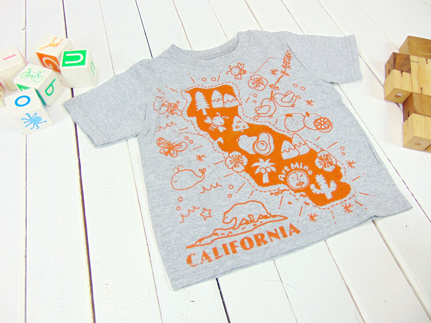 Toddler and Youth Short Sleeve Tee "California Map" Gray