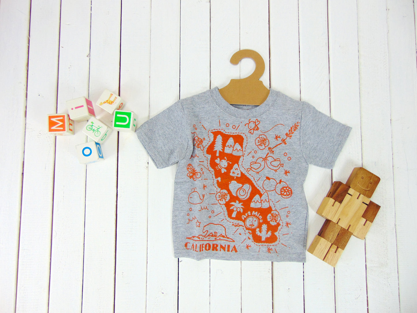 Toddler and Youth Short Sleeve Tee "California Map" Gray