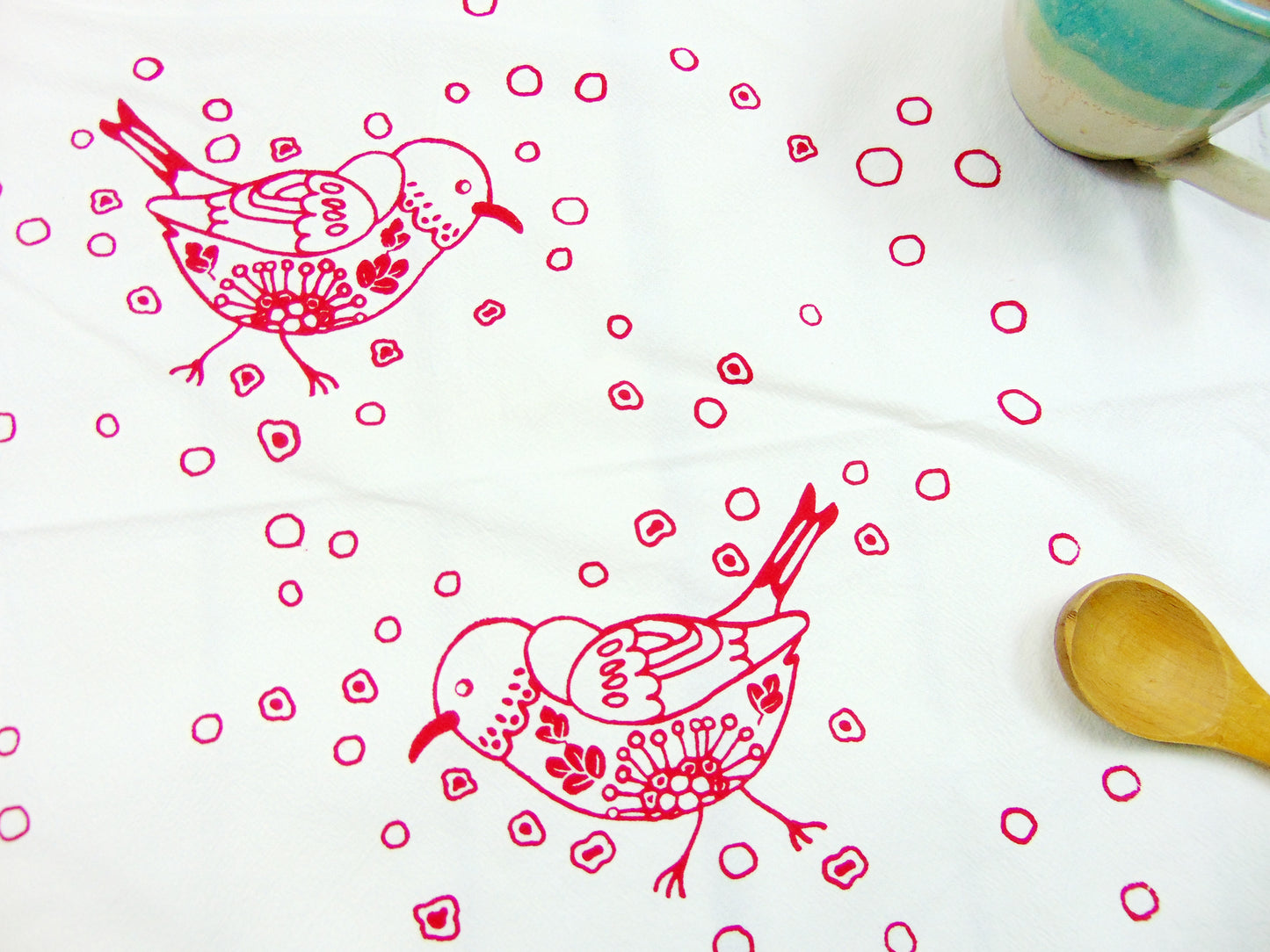 Flour Sack Kitchen Tea Towel "Hawaiian Bird, "Apapane"