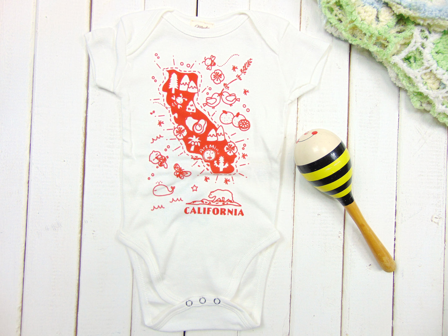 Art Mina Organic Baby Onesie "Map of California"