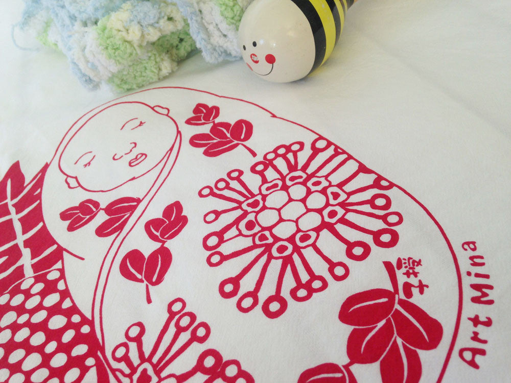 red baby flour sack towel