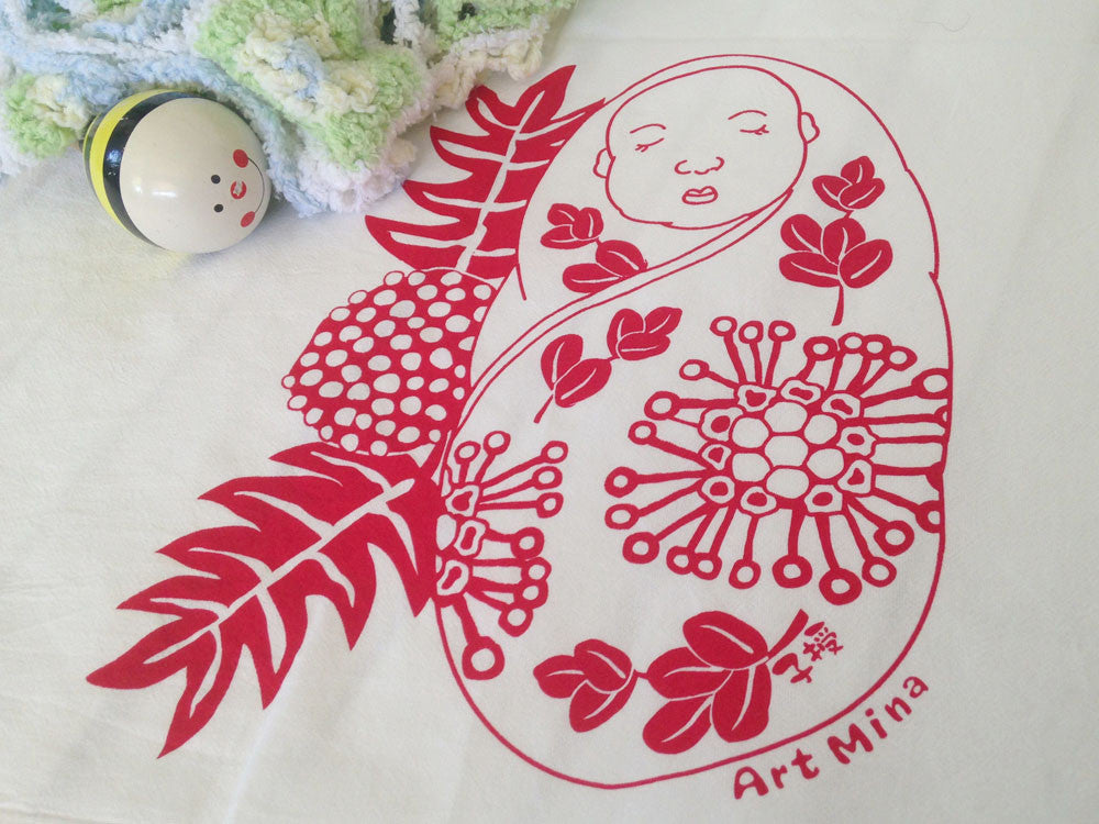 red baby flour sack towel