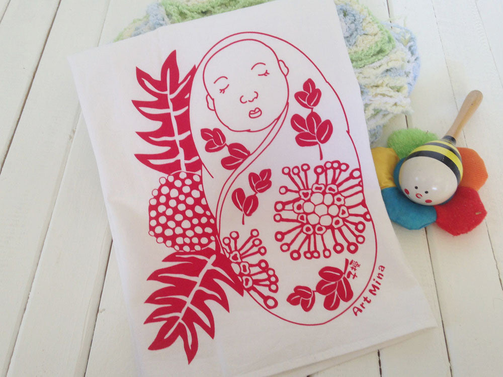 red baby flour sack towel