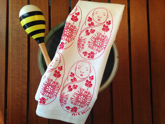hawaian six babies flour sack towel