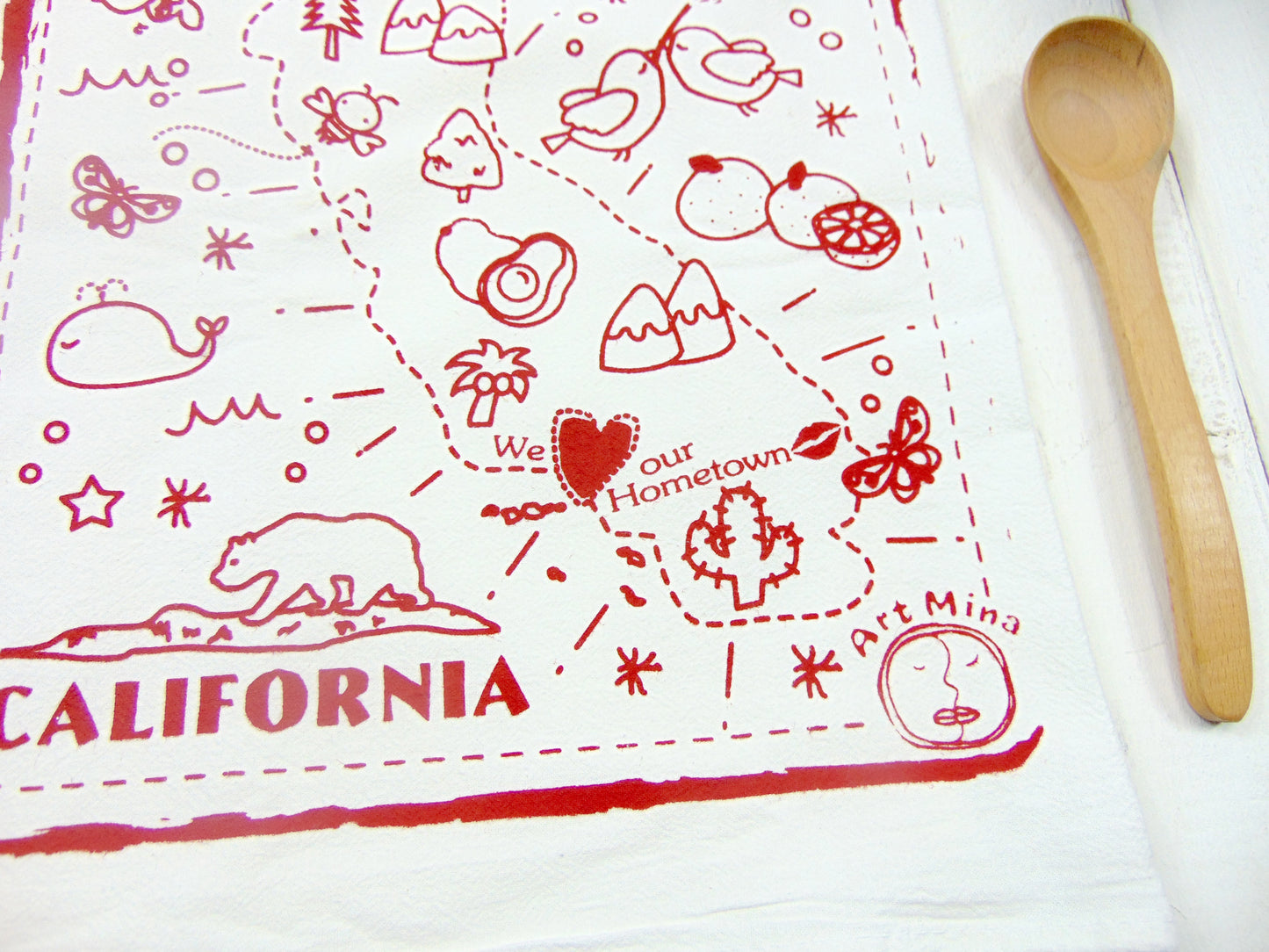 Art Mina Flour Sack Kitchen Tea Towel "We Love Our Hometown"
