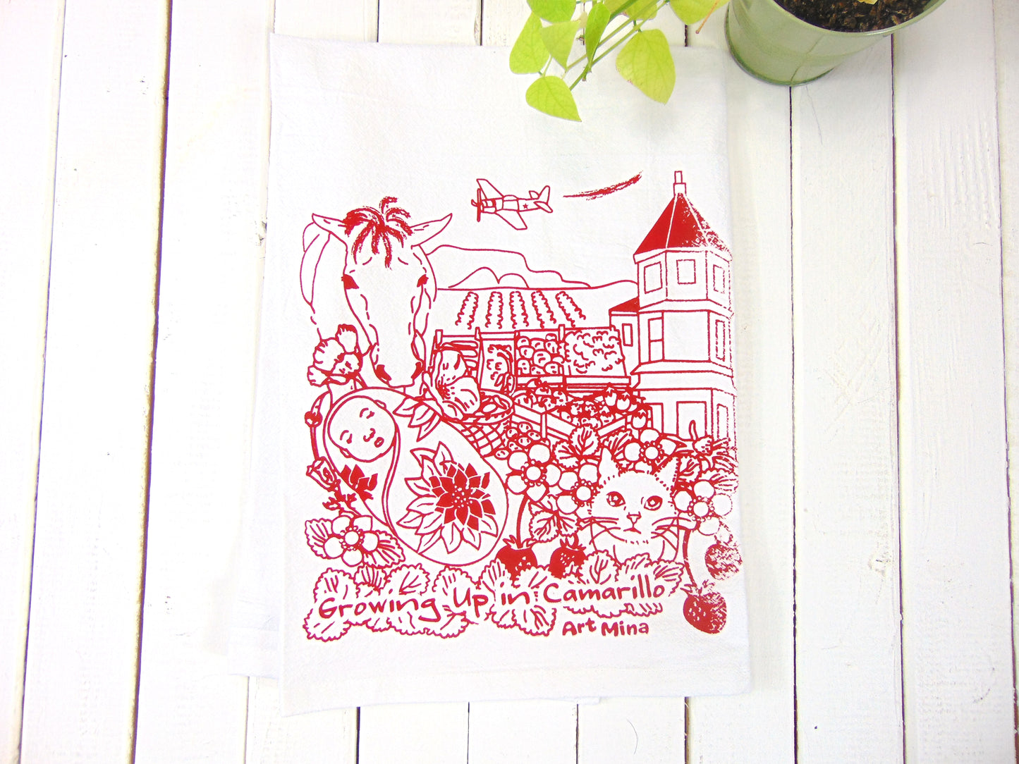 Art Mina Flour Sack Tea Towel "Growing Up in Camarillo"