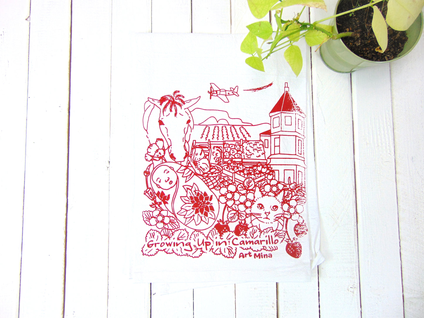 Art Mina Flour Sack Tea Towel "Growing Up in Camarillo"
