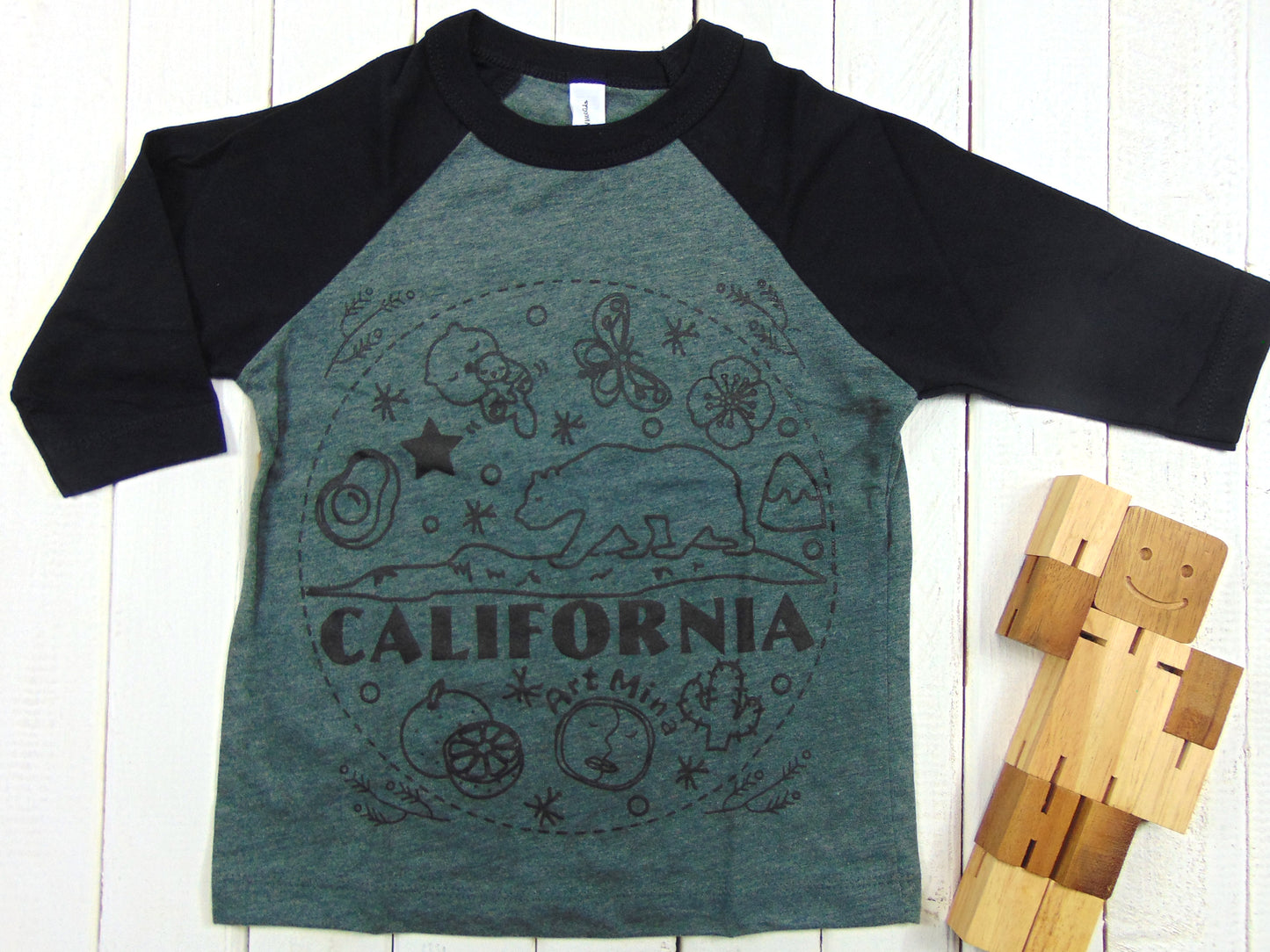Toddler & Youth 3/4 sleeve Tee "California Cute Bear"