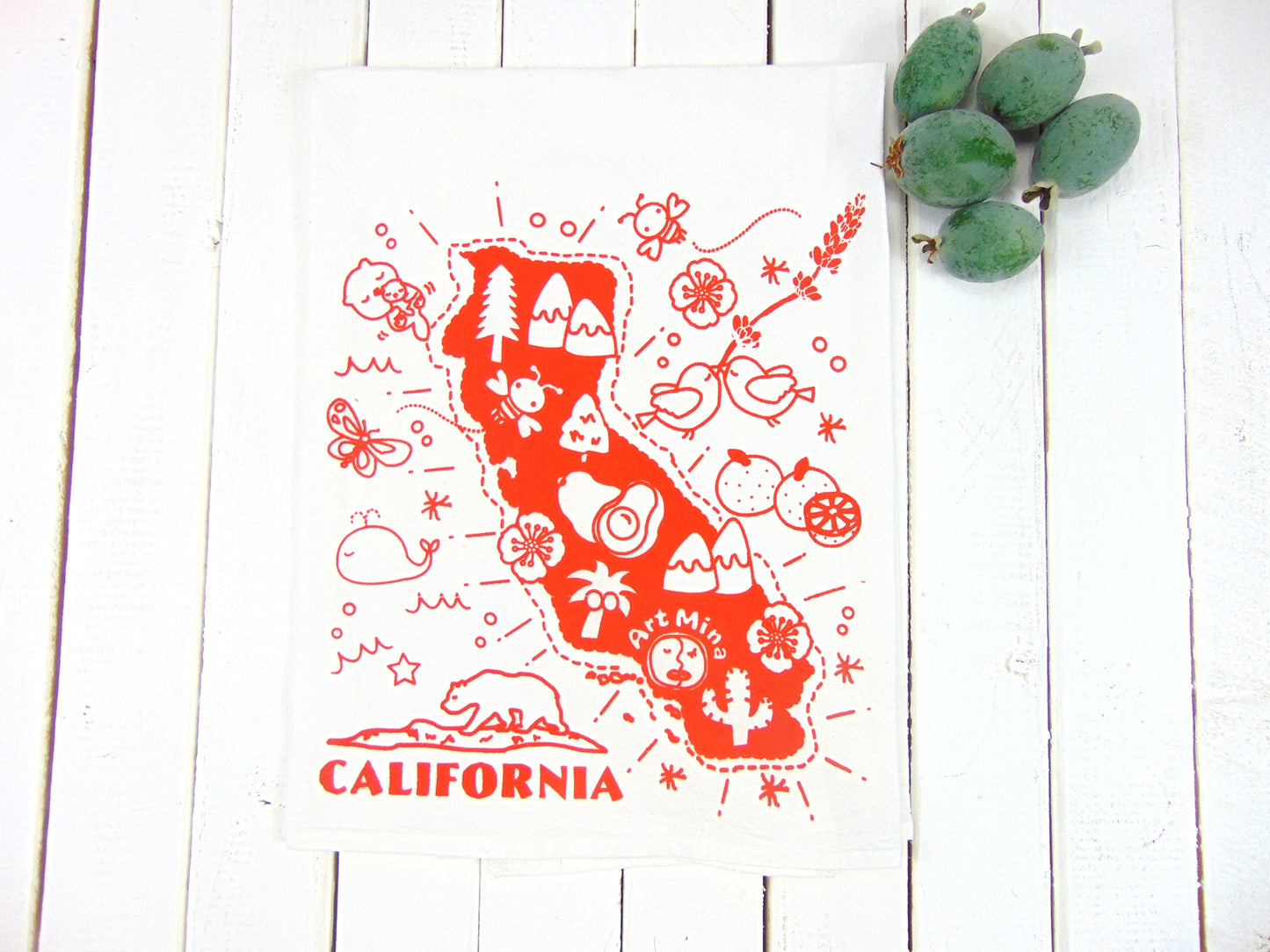 Art Mina Flour Sack Kitchen Tea Towel "California Map"