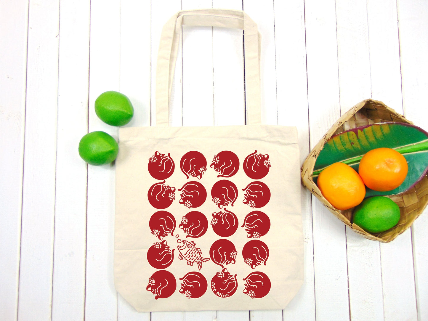 Art Mina Cat Canvas Tote Bag