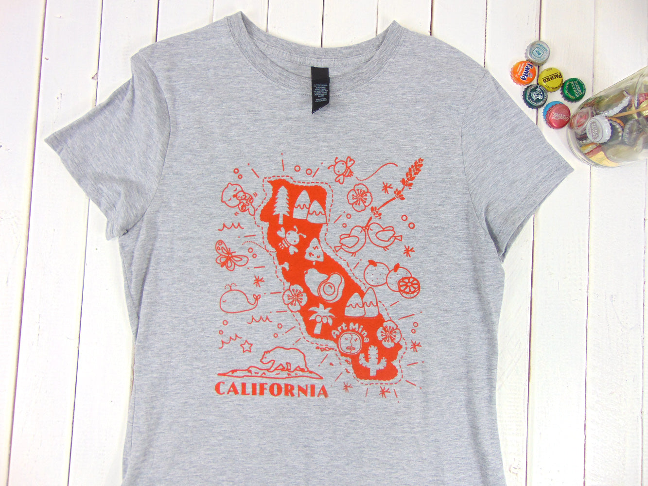 Soft Women's Tee "Art Mina California Map" Color : Light Steel