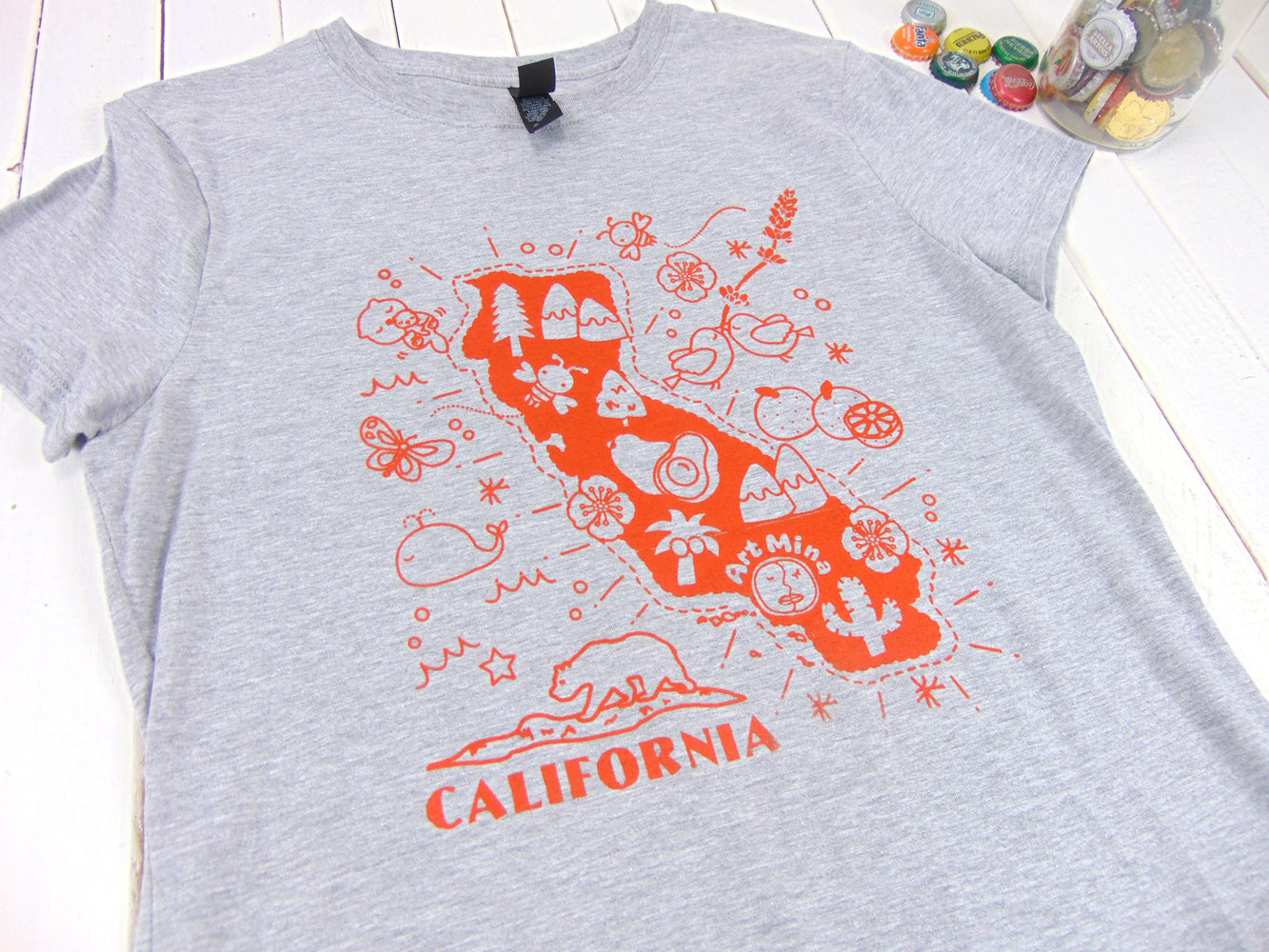 Soft Women's Tee "Art Mina California Map" Color : Light Steel