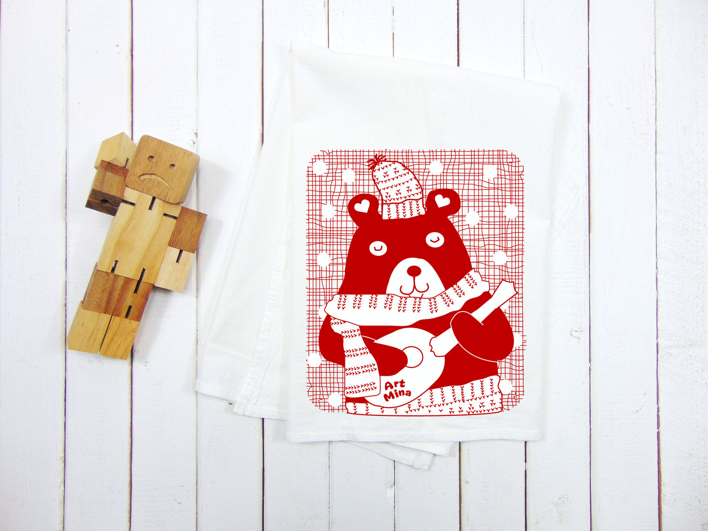 A Photo of Flour Sack Kitchen Tea Towel, Ukulele Bear