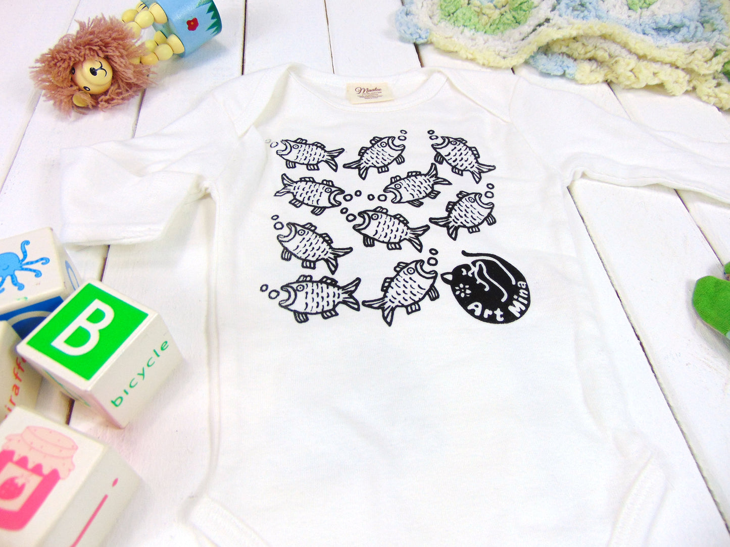 Fishes Organic Baby Onesie