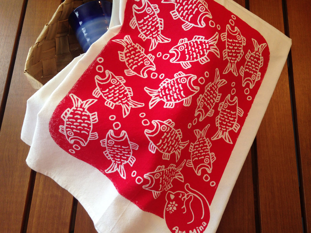 Art Mina Flour Sack Kitchen Tea Towel "Hungry Cat, Sally's Dream"