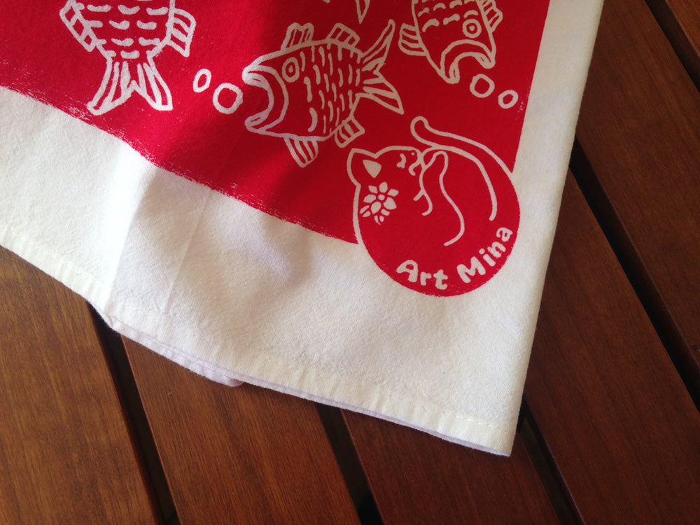 Art Mina Flour Sack Kitchen Tea Towel "Hungry Cat, Sally's Dream"
