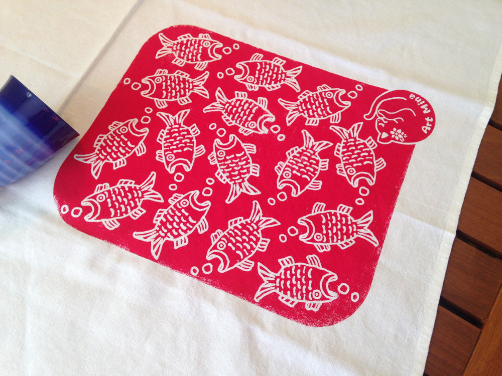 Art Mina Flour Sack Kitchen Tea Towel "Hungry Cat, Sally's Dream"