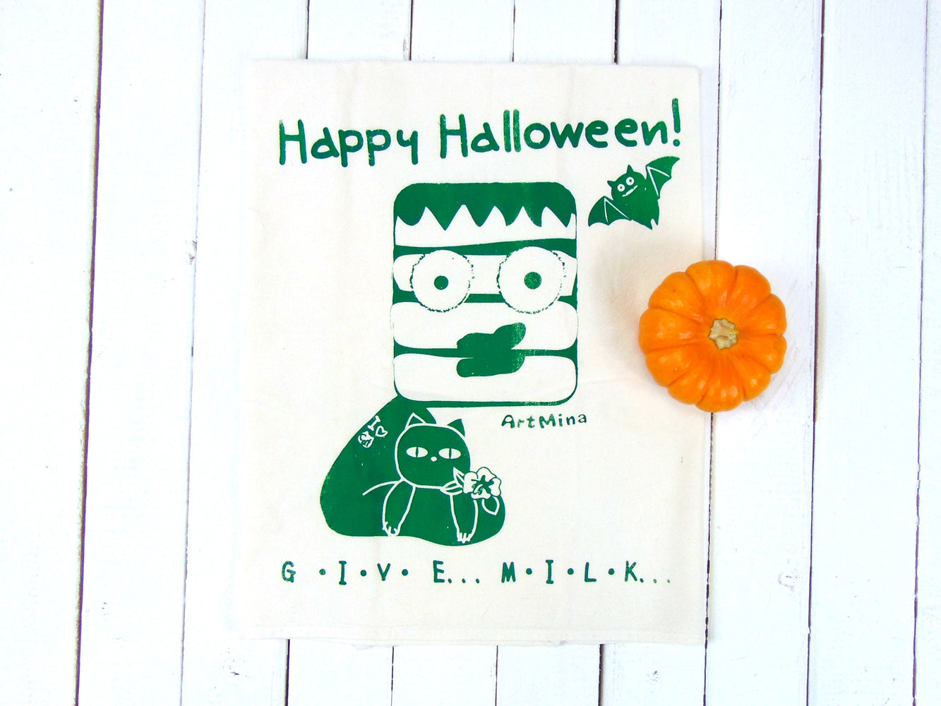 Art Min Flour Sack Kitchen Tea Towel "Cat Lover Frankenstein