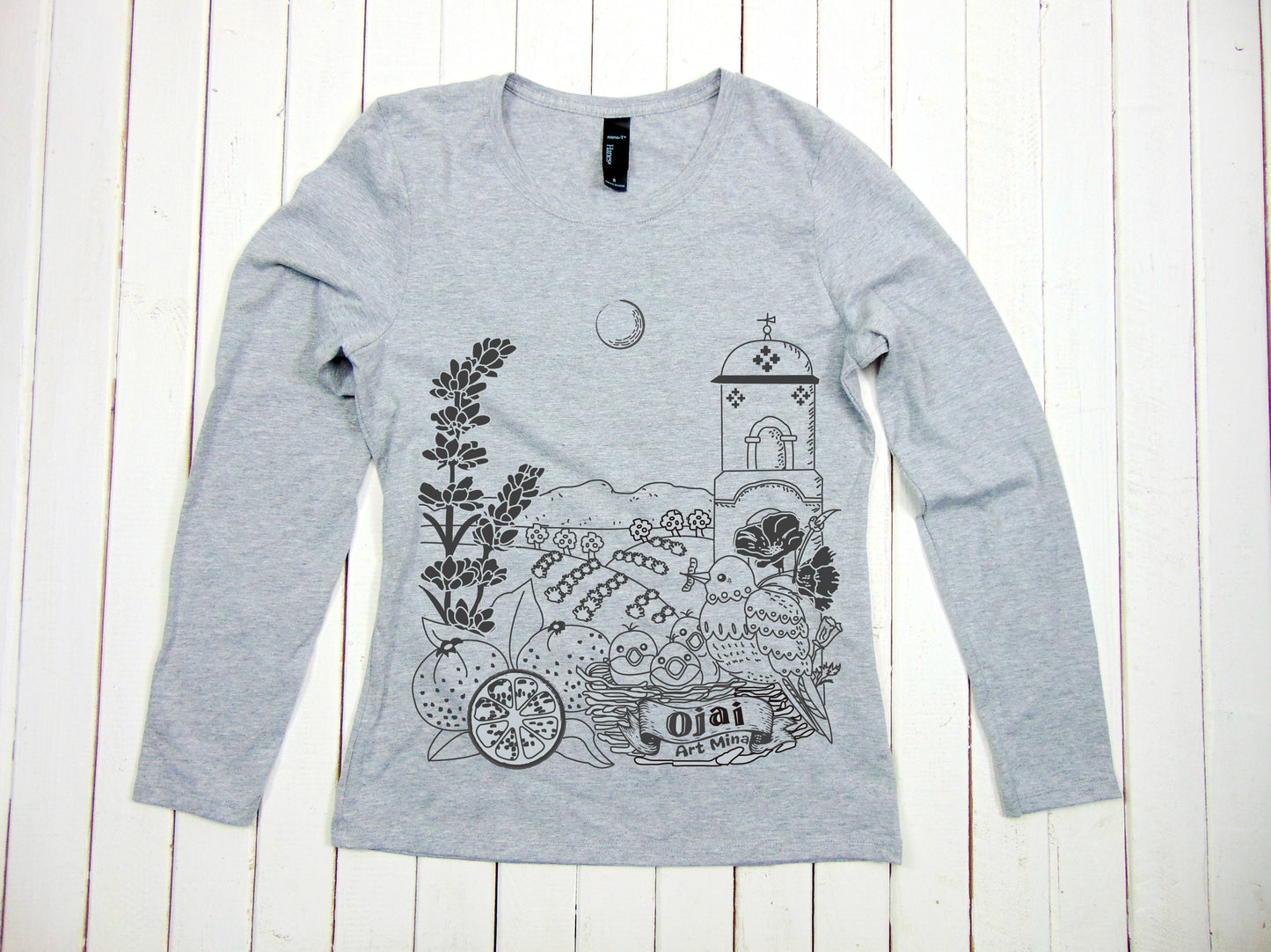 A photo of Women's Soft Long Sleeve T-shirt Shirt "Ojai California"Free Shipping