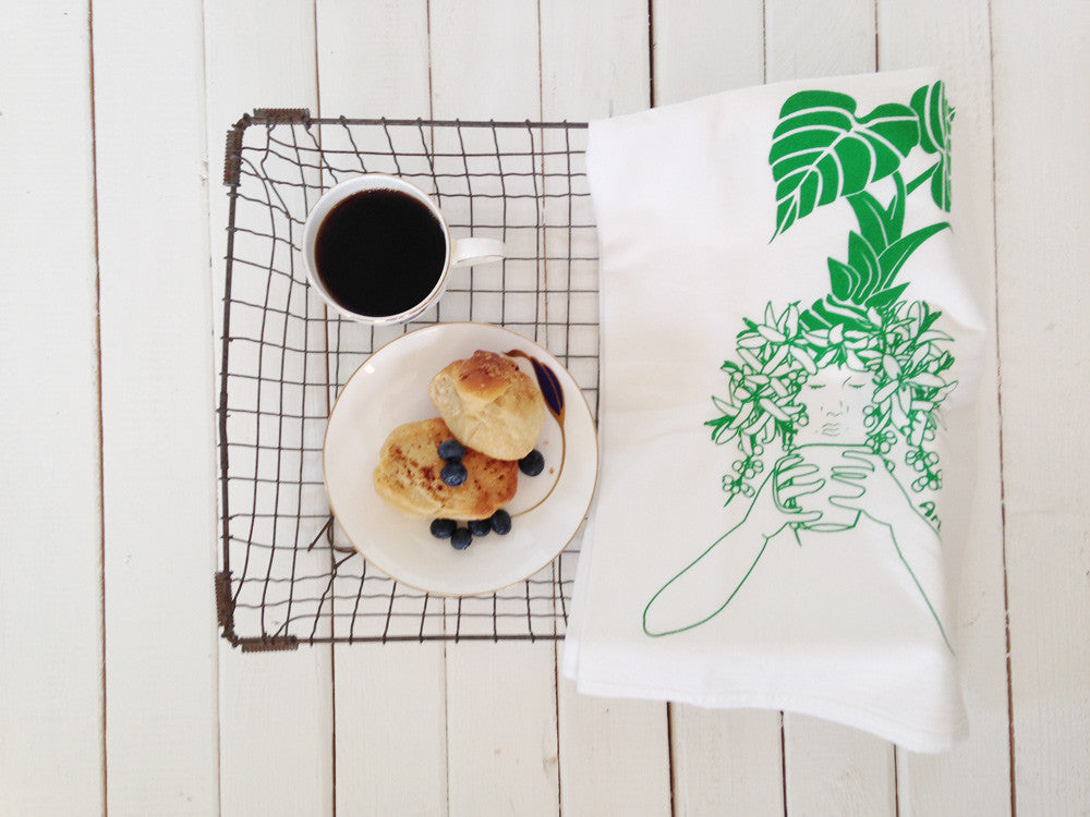 Flour Sack Kitchen Tea Towel "Morning Kona Coffee"