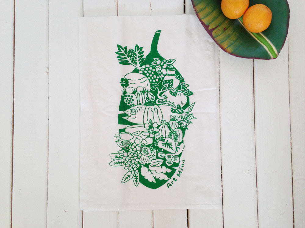 Flour Sack Kitchen Tea Towel, Hawaiian "Luau"