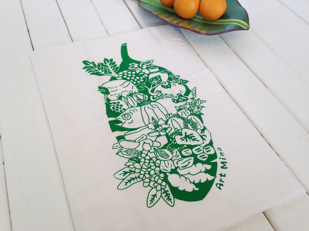 Flour Sack Kitchen Tea Towel, Hawaiian "Luau"