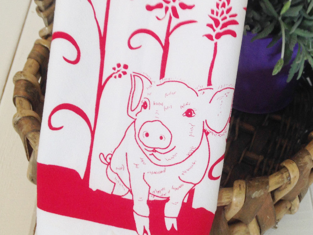 Flour Sack Kitchen Tea Towel "Wiliwili and Piglet"