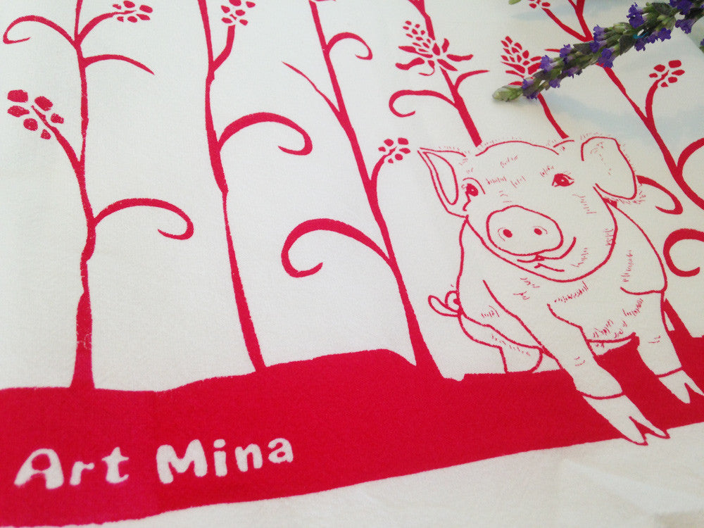 Flour Sack Kitchen Tea Towel "Wiliwili and Piglet"