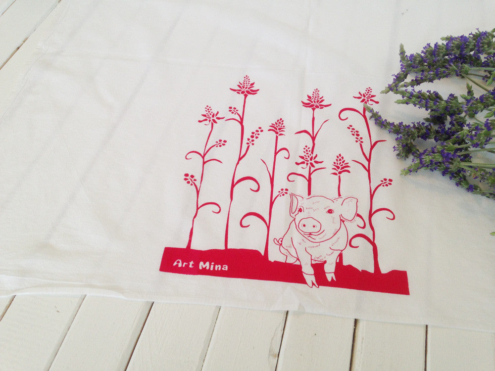 Flour Sack Kitchen Tea Towel "Wiliwili and Piglet"