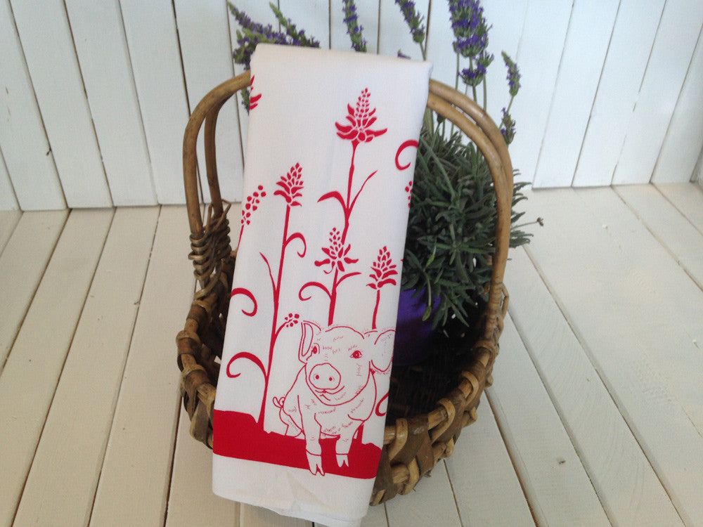 Flour Sack Kitchen Tea Towel "Wiliwili and Piglet"
