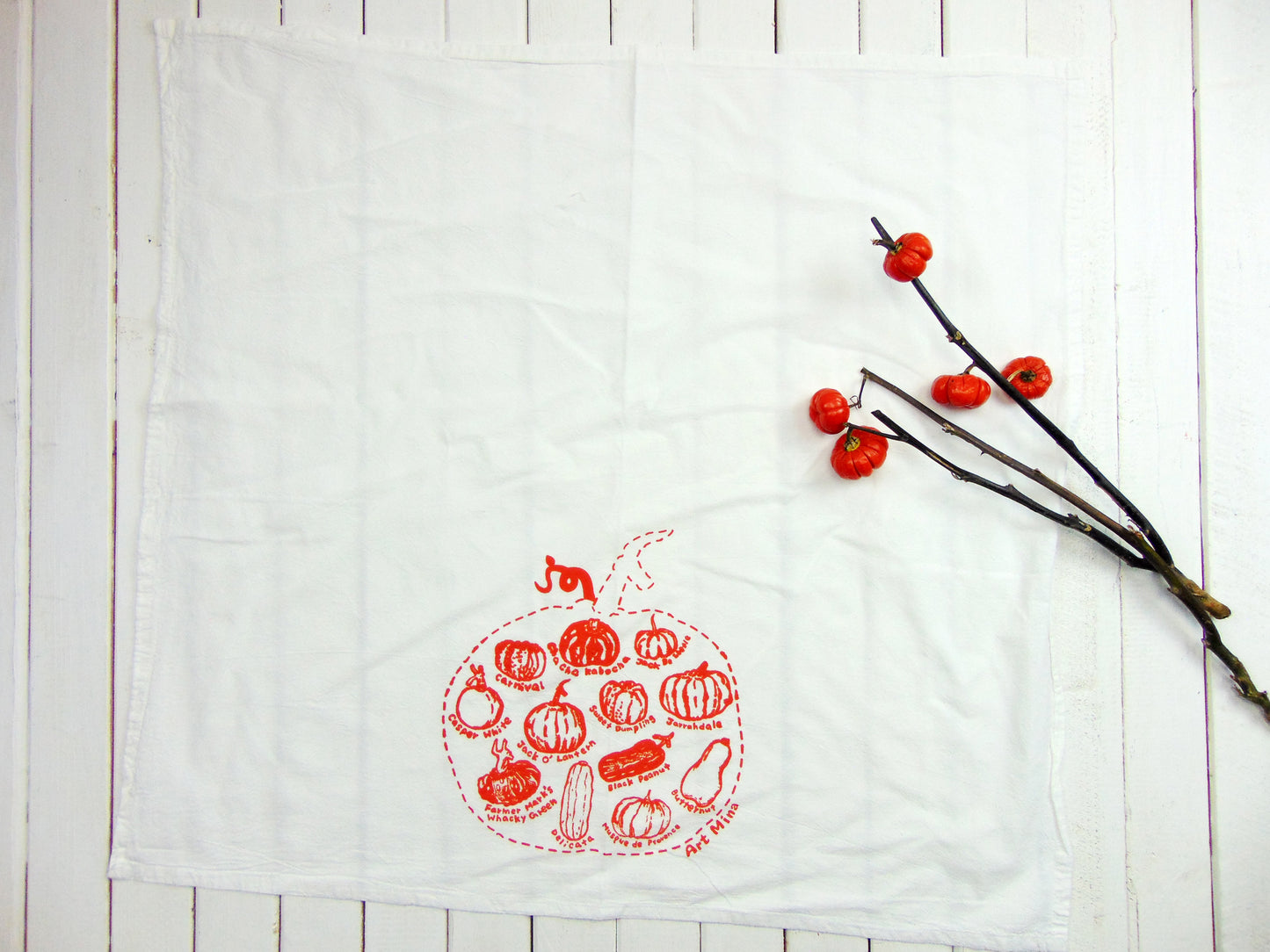 Flour Sack Kitchen Tea Towel "Pumpkin Sketch"