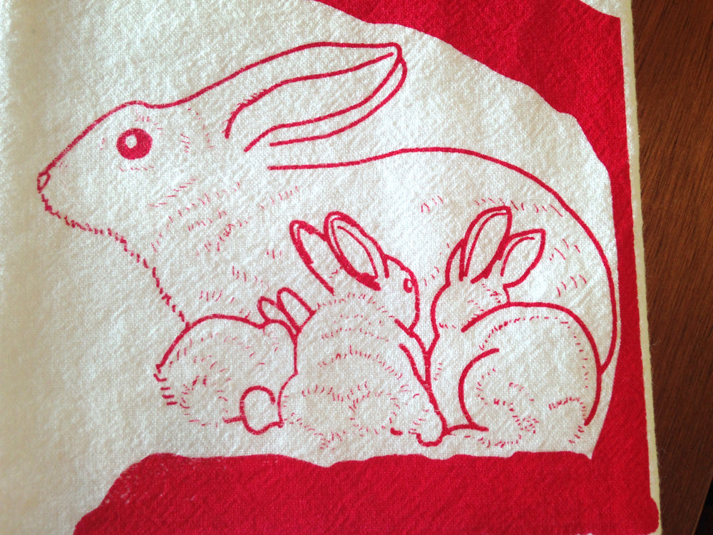 Flour Sack Kitchen Tea Towel "Rabbit Hole"