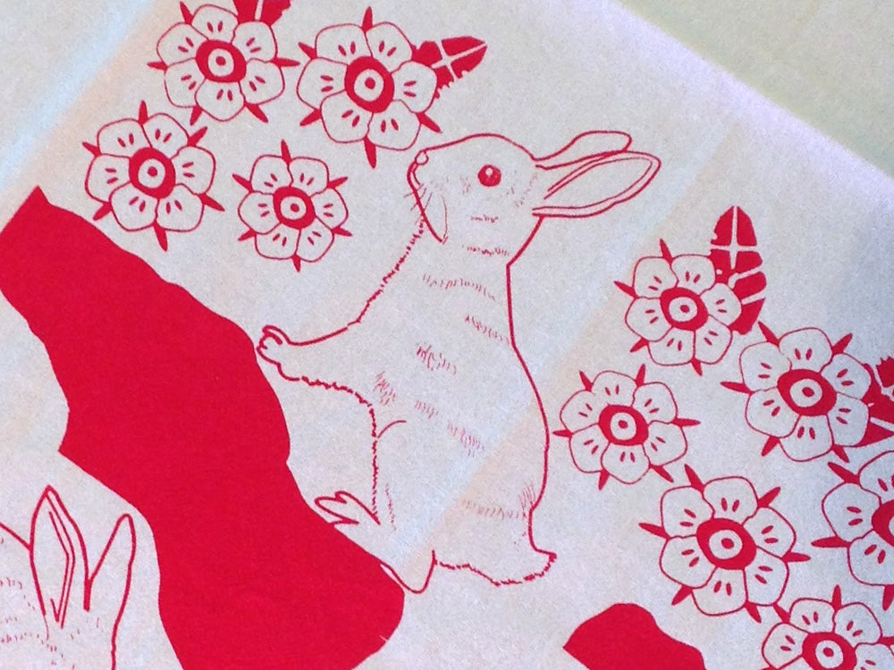 Flour Sack Kitchen Tea Towel "Rabbit Hole"