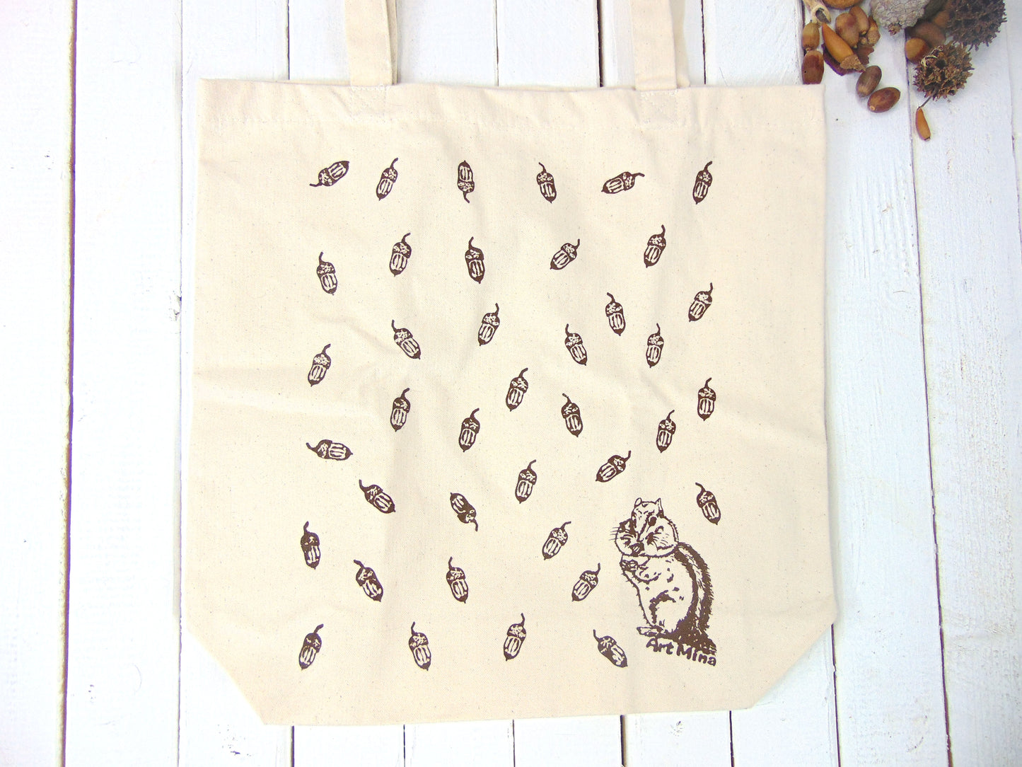 Canvas Tote Bag "Acorn & Chipmunk"