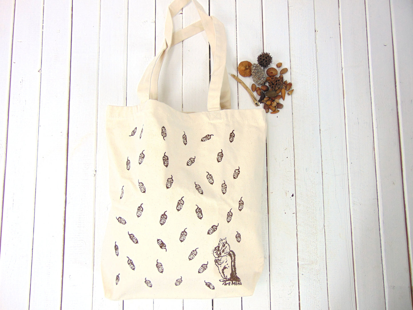 Canvas Tote Bag "Acorn & Chipmunk"