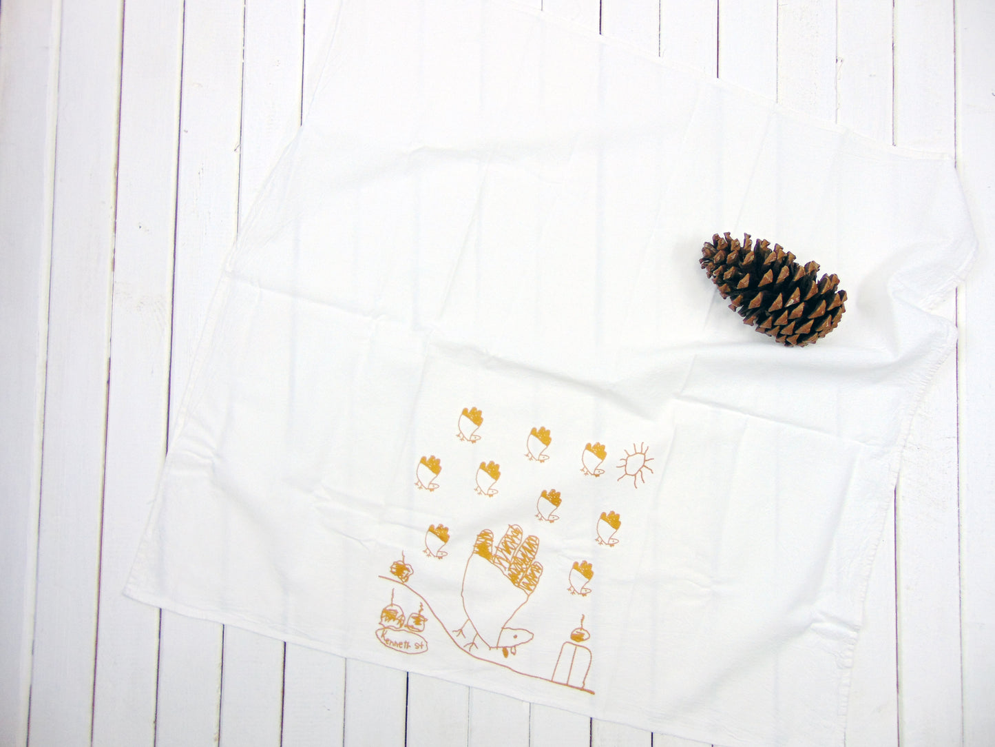 Flour Sack Kitchen Tea Towel "Kids Drawing Thanksgiving Turkey"