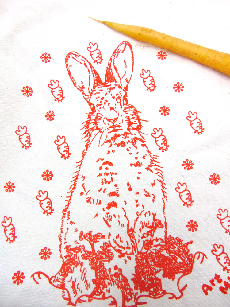 Flour Sack Kitchen Tea Towel "Carrot Bunny"