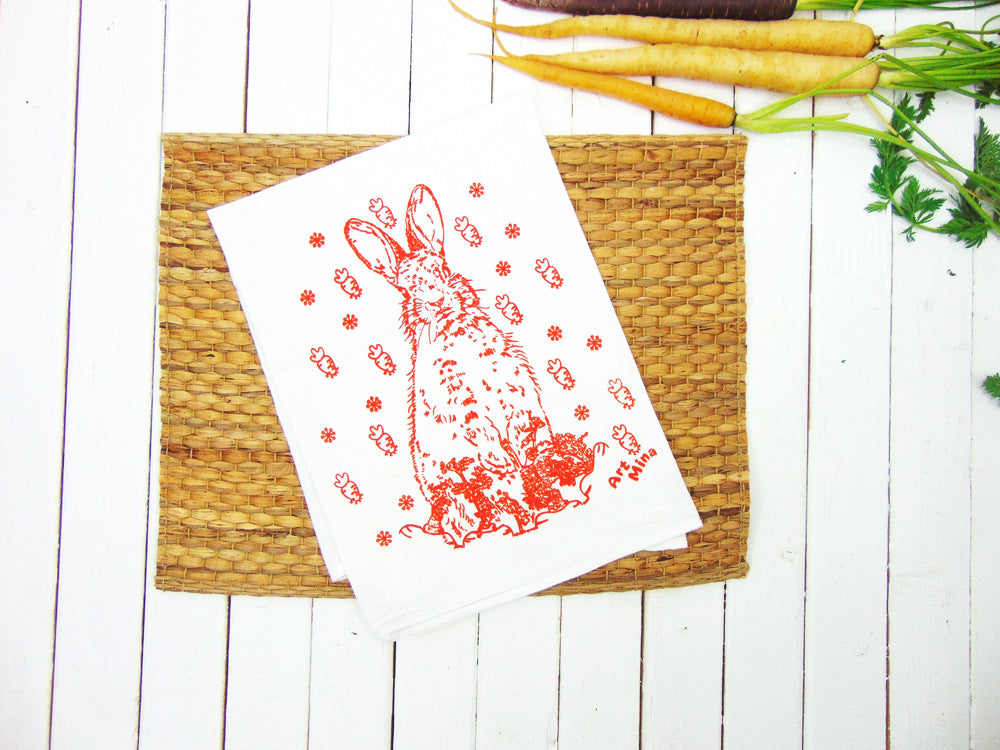 Flour Sack Kitchen Tea Towel "Carrot Bunny"