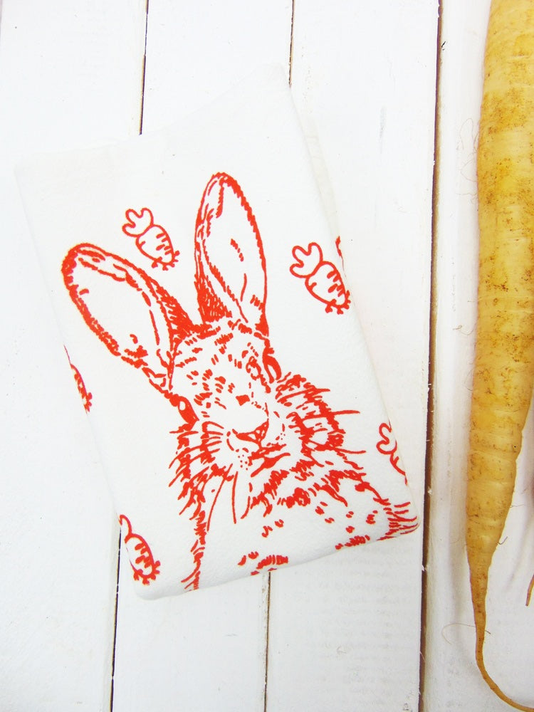 Flour Sack Kitchen Tea Towel "Carrot Bunny"